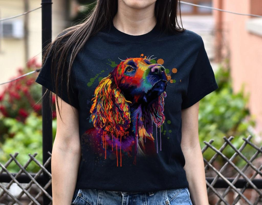 Watercolor art cocker spaniel dog Unisex shirt S-2XL black navy dark heather
