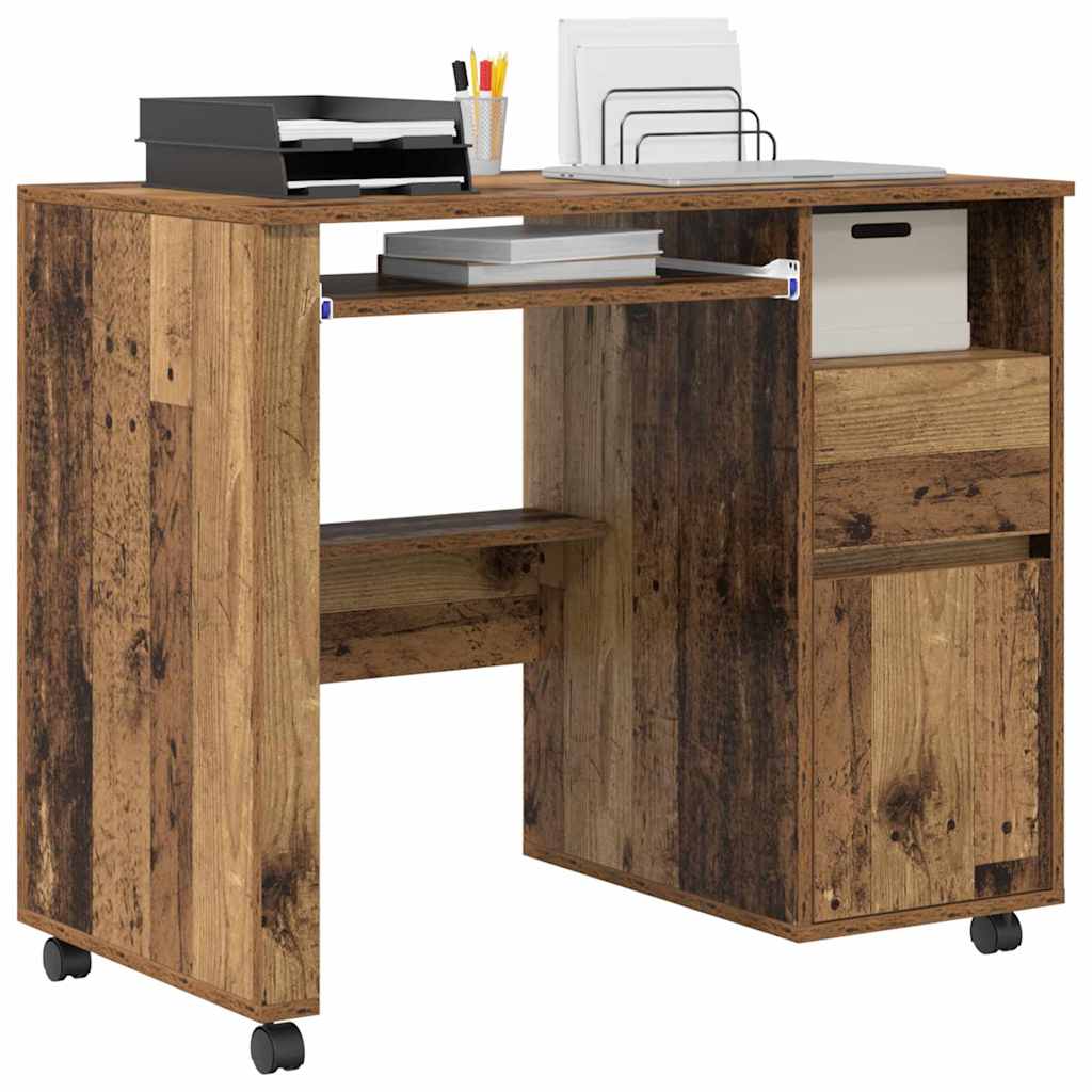 Rolling Table with Wheels Reclaimed Wood Look 91 x 50 x 77 cm Engineered Wood