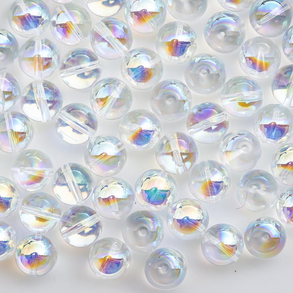Радужные стеклянные бусины-бисер Аврора 4-10 мм: Супер блестящие, прозрачные круглые/дисковые бусины для DIY украшений и рукоделия.