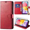 Case for Samsung Galaxy M13 with 2 Tempered Glasses - Protection Leather Effect Red Magnetic Closure