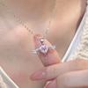 Trendy Cupid Angel Wings Heart Pendant Necklace for Women Pink Crystal Zircon Choker Stainless steel Jewelry