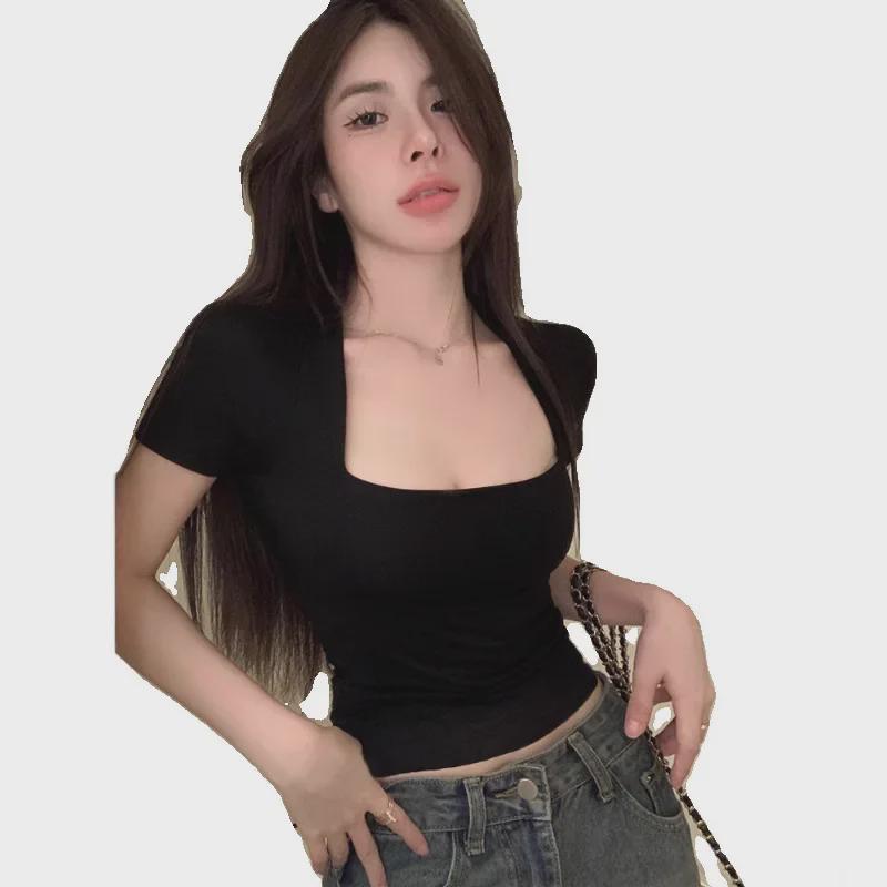 2025 Summer Women's Slim Fit U-Shaped Neck Short-Sleeved French Style T-Shirt