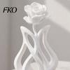 Space-saving Desk Decoration 3D Printed Rose Sculpture, Hollow Vase Floral Art Figurine with Matte Finish, Artistic Flower Sculpture Minimalist