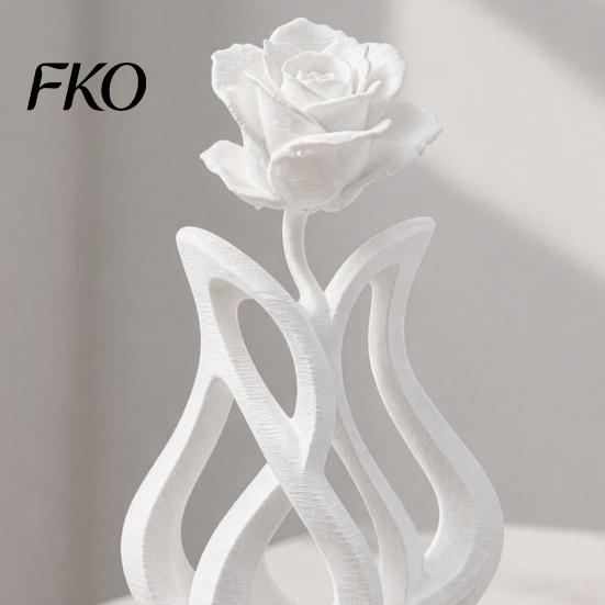 Space-saving Desk Decoration 3D Printed Rose Sculpture, Hollow Vase Floral Art Figurine with Matte Finish, Artistic Flower Sculpture Minimalist