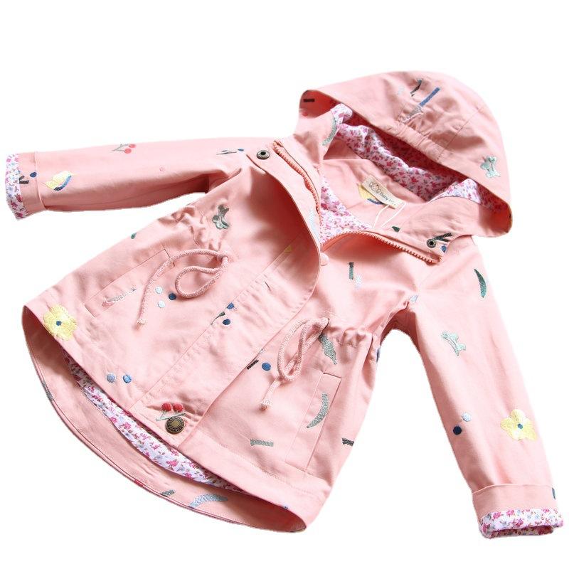 Autumn Girls Windbreaker Coat Jackets Baby Kids Flower Embroidery Hooded Outwear for Baby Kids Coats Jacket Clothing