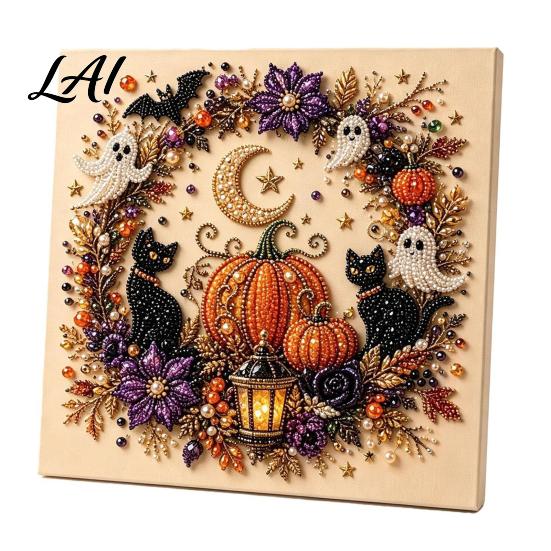 Уютное Осеннее Домашнее Украшение Хэллоуин Набор для Живописи Жемчугом Милый Призрак 3D Искусство DIY Многоразовый Декоративный Набор для Стены для Взрослых Рождественское Рукоделие Праздничный