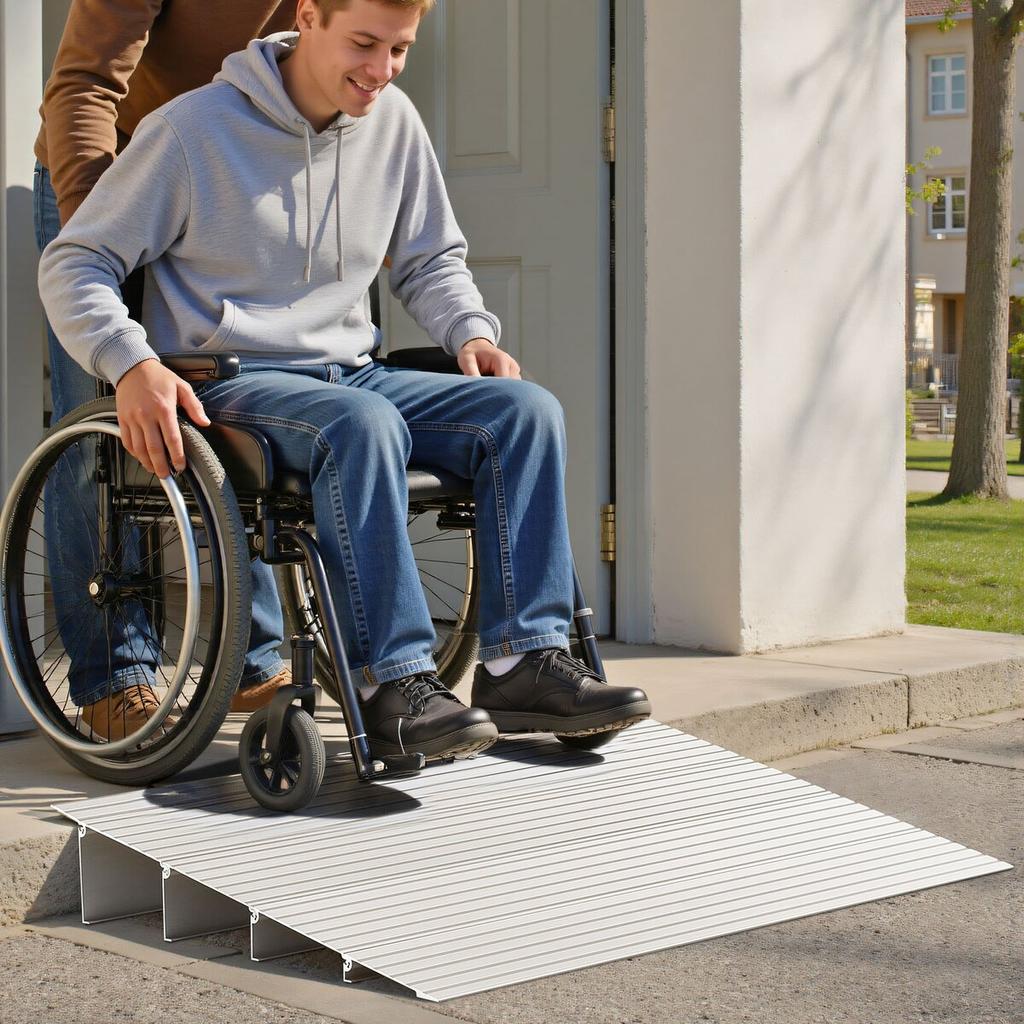 Door Threshold Ramp, 115 mm Rise, Aluminum Alloy Threshold Ramp Rated 363 kg Load Capacity, Handicap Ramps for Home Steps for Wheelchair, Scooters,