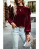 Azura Exchange Red Mock Neck Puff Sleeve Velvet Blouse