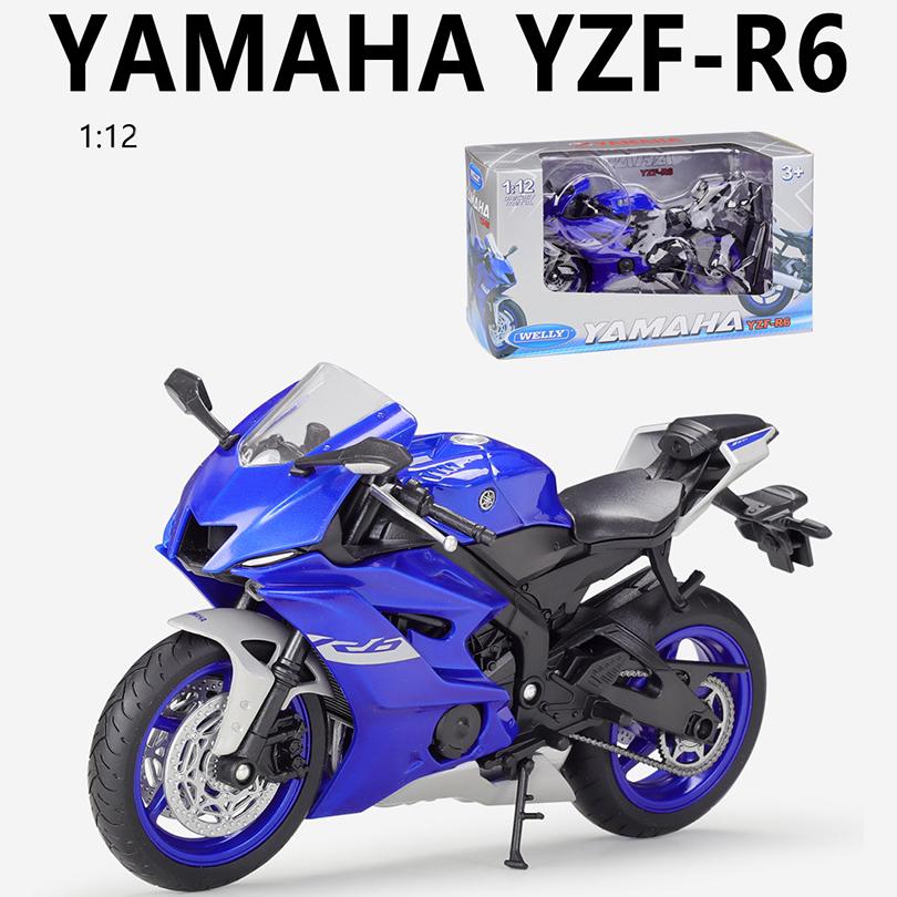 1/12 Scale Welly 2020 YAMAHA YZF-R6 Alloy Motorcycle Model Diecasts Metal Toy Vehicles Motorcycle Model High Simulation Collection Childrens Gifts