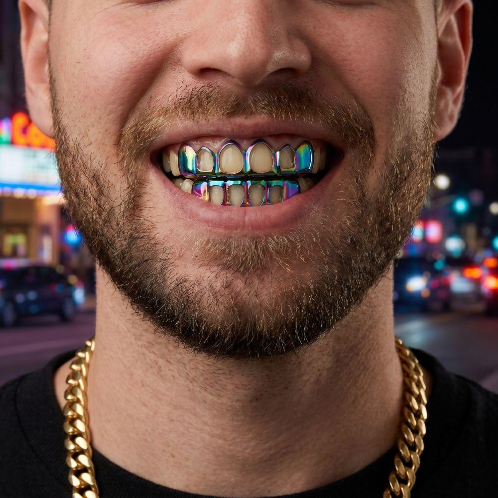 2Pcs/Set Glossy Charm Teeth Grillz Classic Hollow Teeth Grillz Braces Stage Props