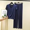Летние модальные футболки с коротким рукавом и широкие брюки, однотонные пижамные комплекты, повседневная домашняя одежда, костюм из 2 предметов, повседневная одежда для сна, удобная одежда