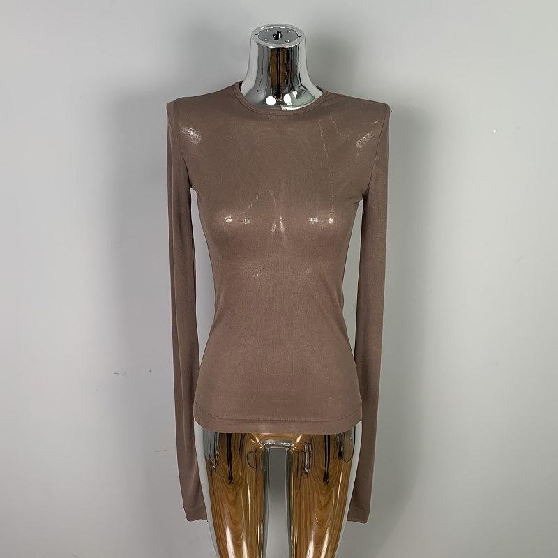 Женская сексуальная одежда Мягкая и слегка соблазнительная облегающая рубашка с круглым вырезом Модная футболка Топ