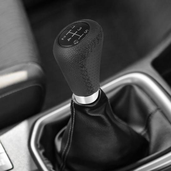 Black Universal 5 Speed Car Gear Shift Knob PU Leather with Hole Black Stitches