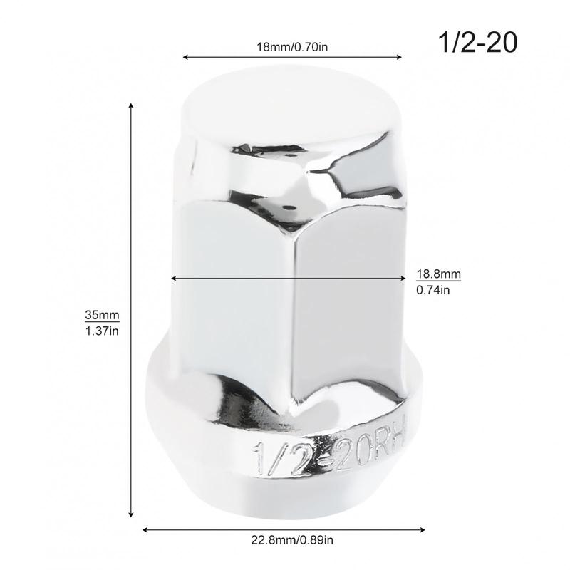 20pcs  Lug Nuts 1/2-20 1.38inch Tall 3/4inch Hex Closed End Chrome Plated Wheel Lug Nuts for Car