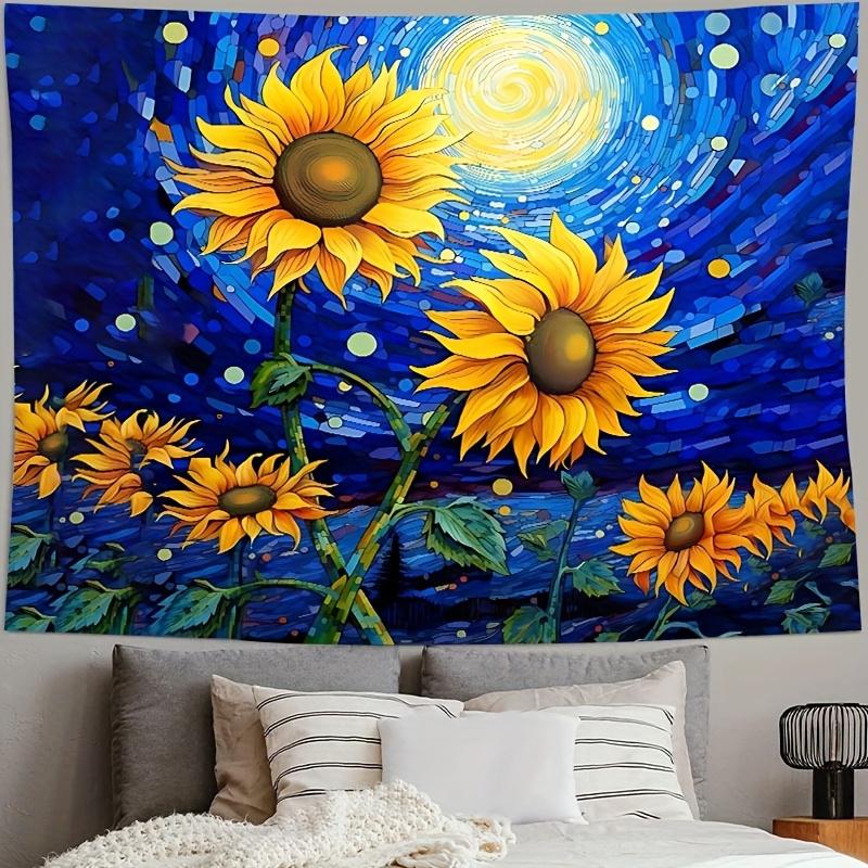 Starry Night Sunflowers Tapestry Vibrant Artistic and Serenely Beautiful Wall Art for a Stunning Decor Statement