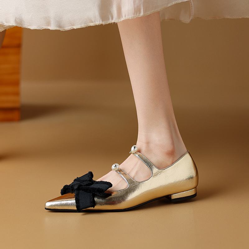 Krazing Pot Туфли-лодочки из коровьей кожи с острым носком, весенний размер 40, толстые низкие каблуки, женские туфли с острым носком, летние туфли-лодочки с завязкой-бабочкой на мелкой подошве