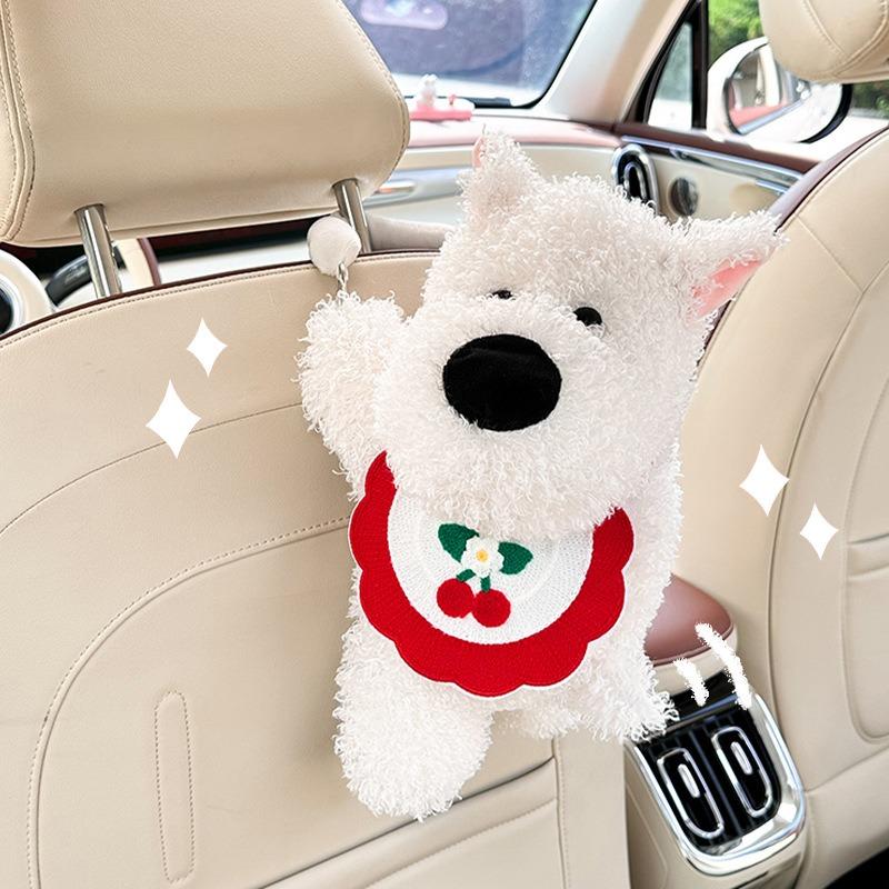Cute Cartoon Dog Shape Plush Hanging Tissue Box For Car And Home Use