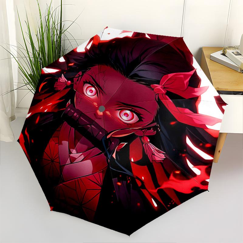1pc Anime character Kamado Nezuko Automatic Opening and Closing Cartoon Practical Umbrella - Lightweight 3-Fold Design, Suitable for Fans, Travel, Dai