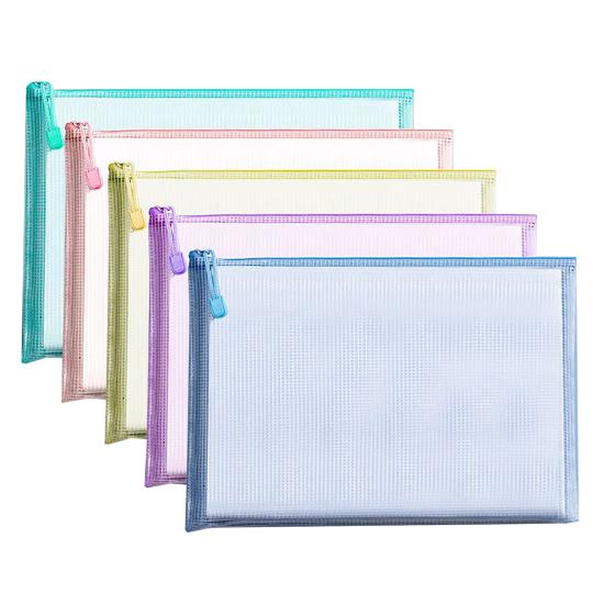 5 Pcs Mesh Zipper Bag A4 Letter Size Document Pouch Clear Plastic