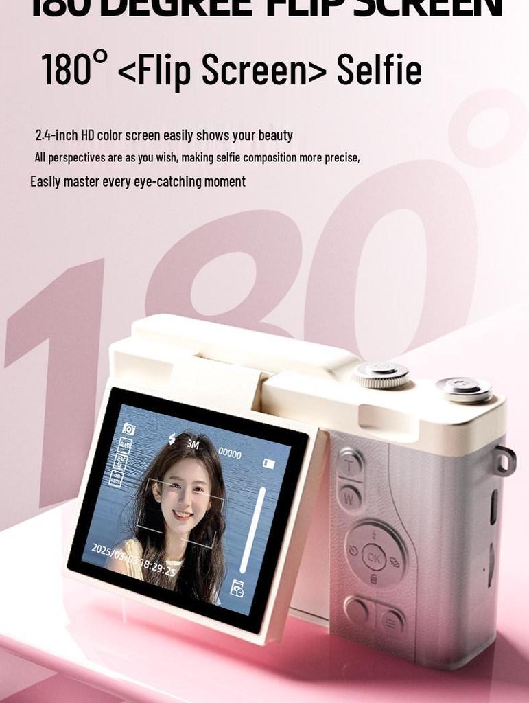 CCD Digital Camera with Dual Lenses - Retro Flip-Phone Style, Perfect for Students and Kids, Connects to Phone.