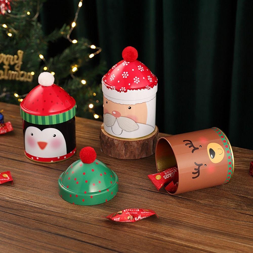 Santa Claus/Snowman/Penguin Christmas Hat Storage Tin Snack Candy Packaing Box  Christmas Gifts