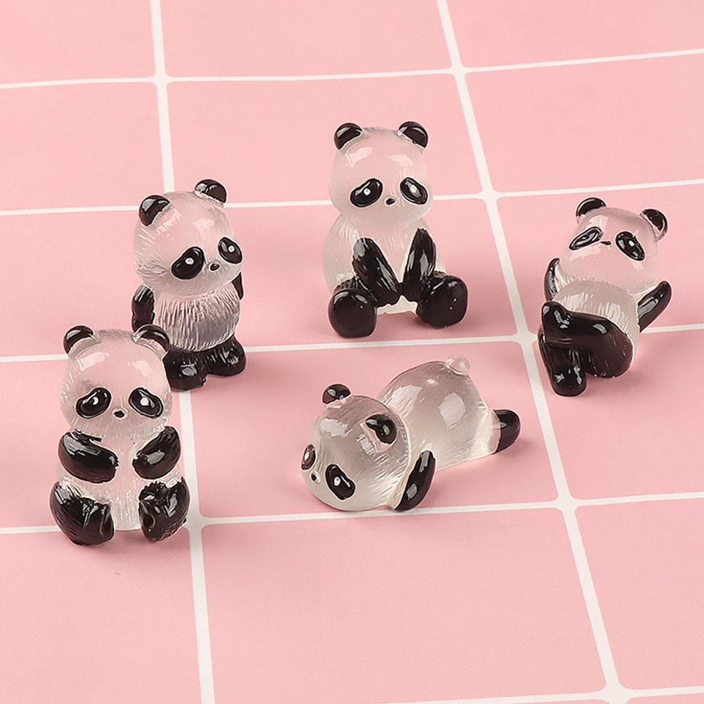 5pcs Luminous Mini Panda Decoration Cartoon Resin Dragon Figurines Car Ornaments Glowing Microlandscape Garden Decoration