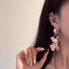 Серьги с циркониевыми пайетками в виде цветов с бахромой, супер фея, розовые, серьги для милой девушки, серьги в стиле весенне-летних каникул
