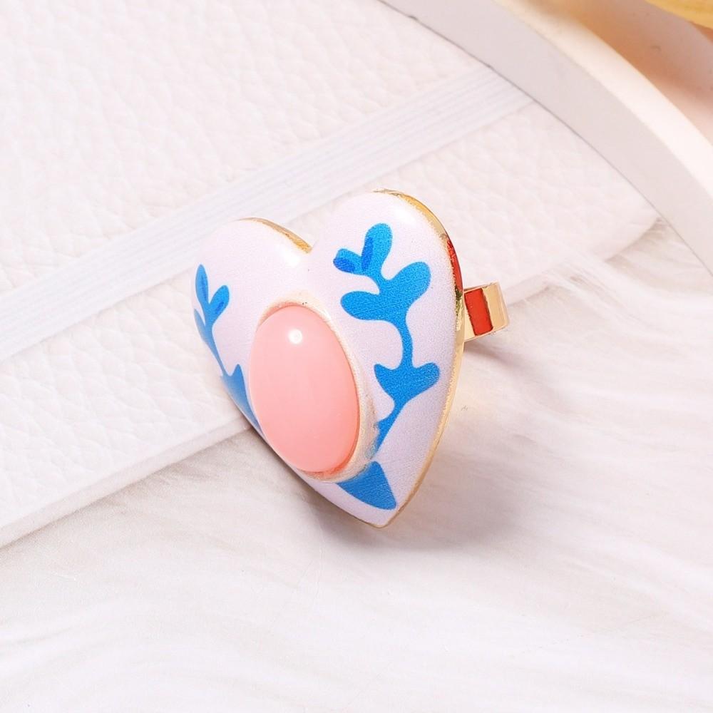Round Heart Zinc Zinc Alloy Flower Open Ring Crescent Shape Adjustable Ring Party Accessories