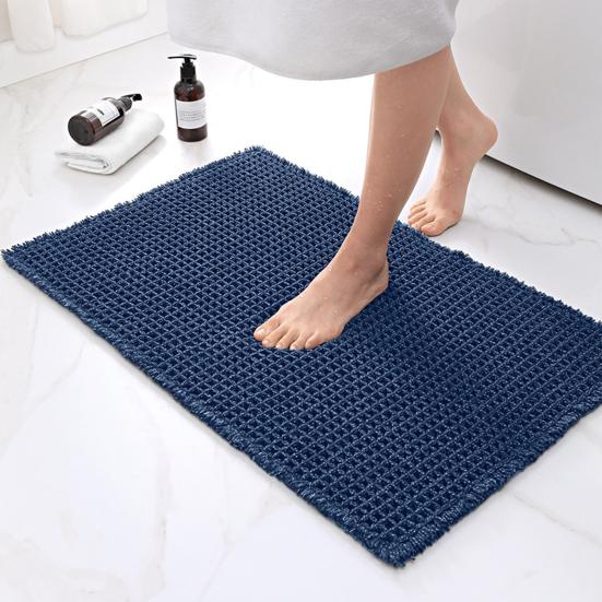 Коврик для ванной из пены с эффектом памяти, вафельная текстура, отделка кисточками, высокоабсорбирующий, быстросохнущий пол