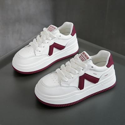 2025 Новые женские кожаные туфли на плоской подошве Осень Дышащие Вулканизированные Белые Спортивные На шнуровке На толстой подошве Повседневные туфли для женщин