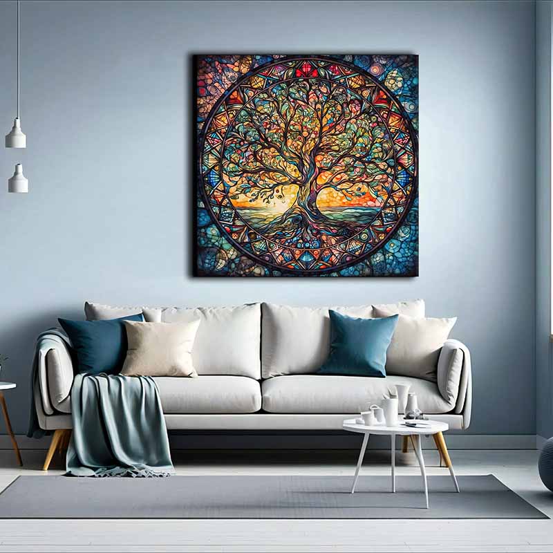 Красочная стеклянная масляная живопись, Древо Жизни, Кельтская фреска, Скандинавская мифология, Дерево в подарок, Печать и декор постера