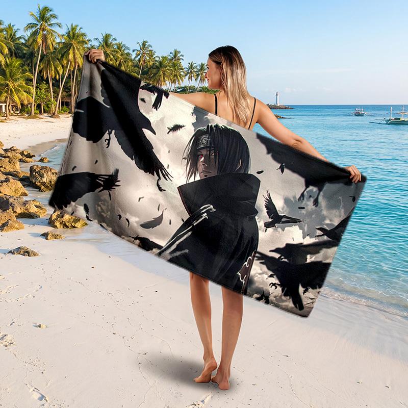 Itachi Uchiha Printed Swim Towel, Portable Water Absorbent Towel for Beach Camping Daily Bathroom Use