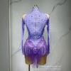Sparkly Rhinestone Fringe Leotard Womens Stage Performance Dance Costume Singer Dancewear