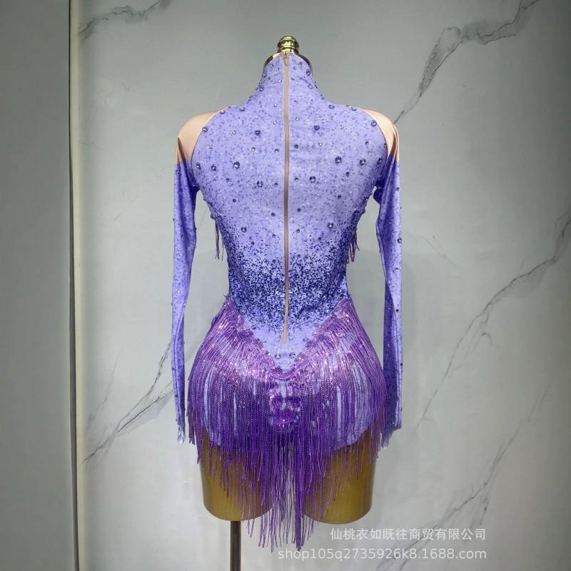 Sparkly Rhinestone Fringe Leotard Womens Stage Performance Dance Costume Singer Dancewear
