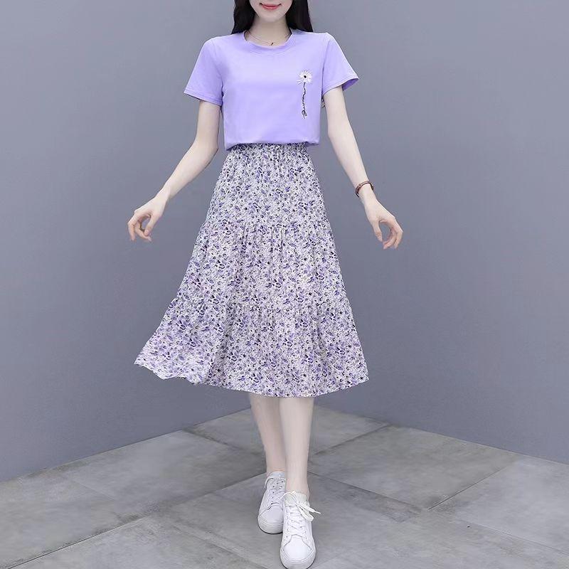 WTEMPO Женская фиолетовая юбка-полуюбка с цветочным принтом, шифоновая юбка средней длины, свободная эластичная талия