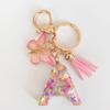 Epoxy Resin English Alphabet Keychain Heart-Shaped Sequins Butterflies Tassel Alphabet Keyring Initial Lettering Key Chain Mug Accessory