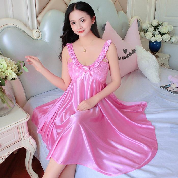 Женская ночная рубашка Ice Silk с V-образным вырезом - сексуальная летняя пижама