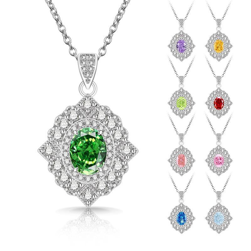 2026 Colored Treasure Ice Flower Cut Pigeon Egg Necklace Fashionable Luxury Inlaid High Carbon Diamond Electroplated Real Gold Pendant