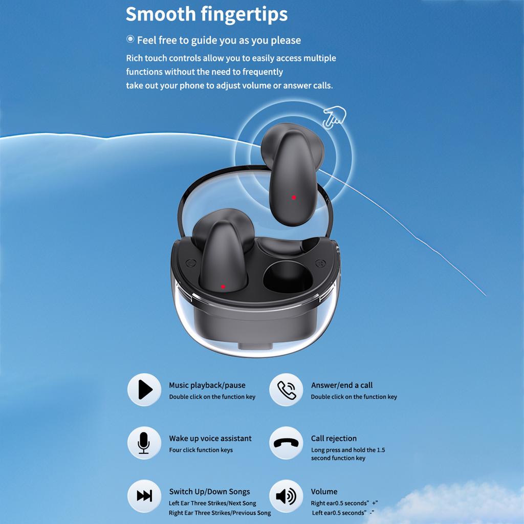 RD40 Transparent Bin Cloud Sense Wearing Experience BT Wireless Headset 24h Ultra Long Life 13mm