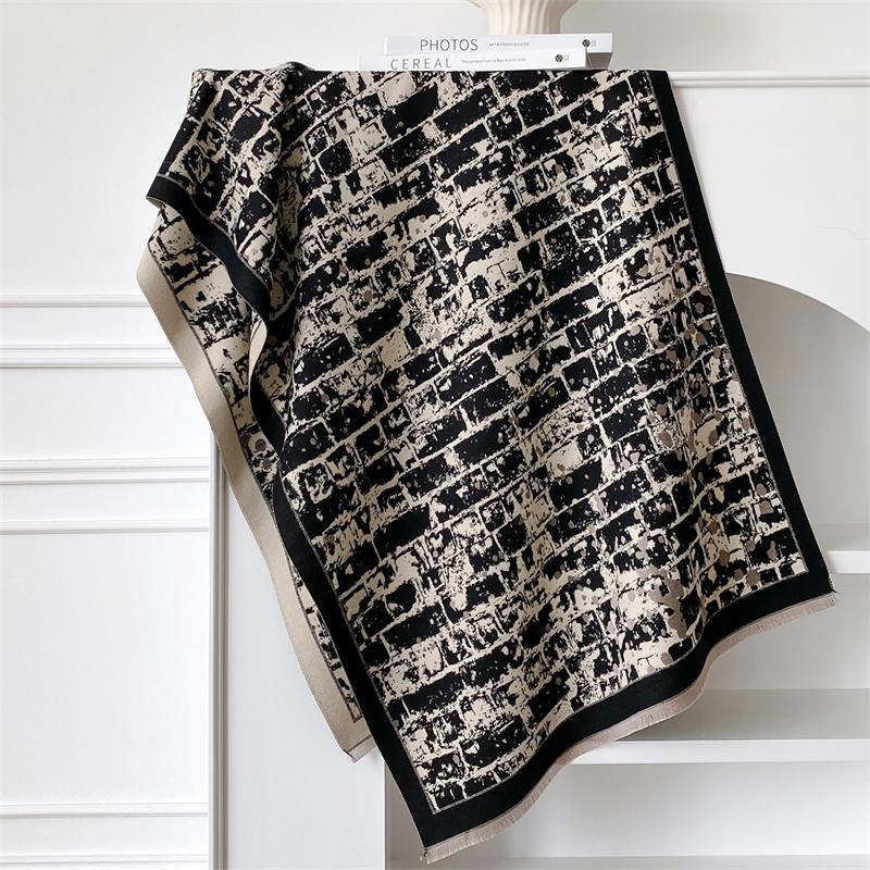 Winter Cashmere Scarf for Women Luxury Warm Shawl Geometric Print Windproof Cape Pashmina Handerchief Designer Female Scarf