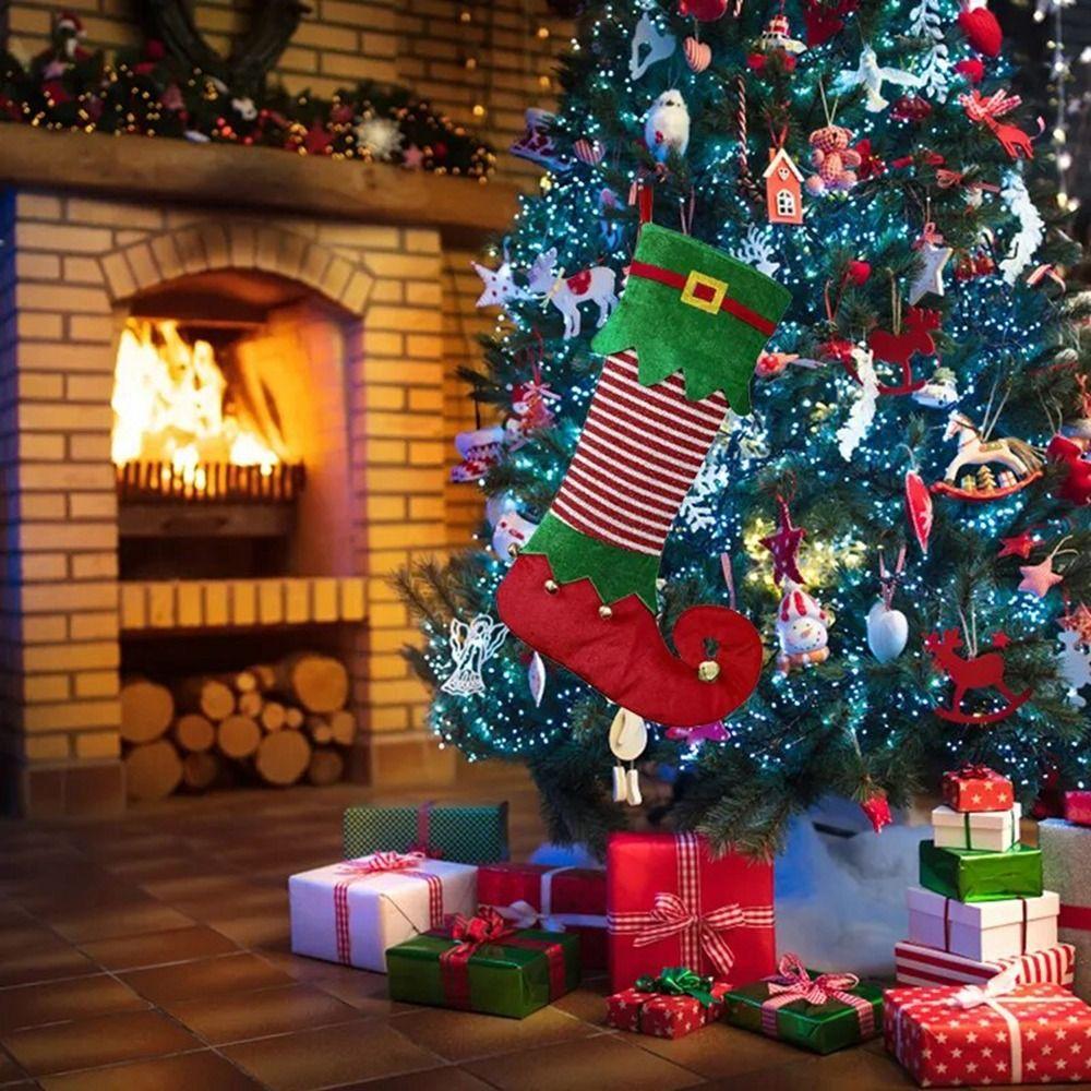 Подвесные рождественские носки Эльфа Красный/Зеленый Украшения для рождественской елки Носок Эльфа Феи Вечеринка