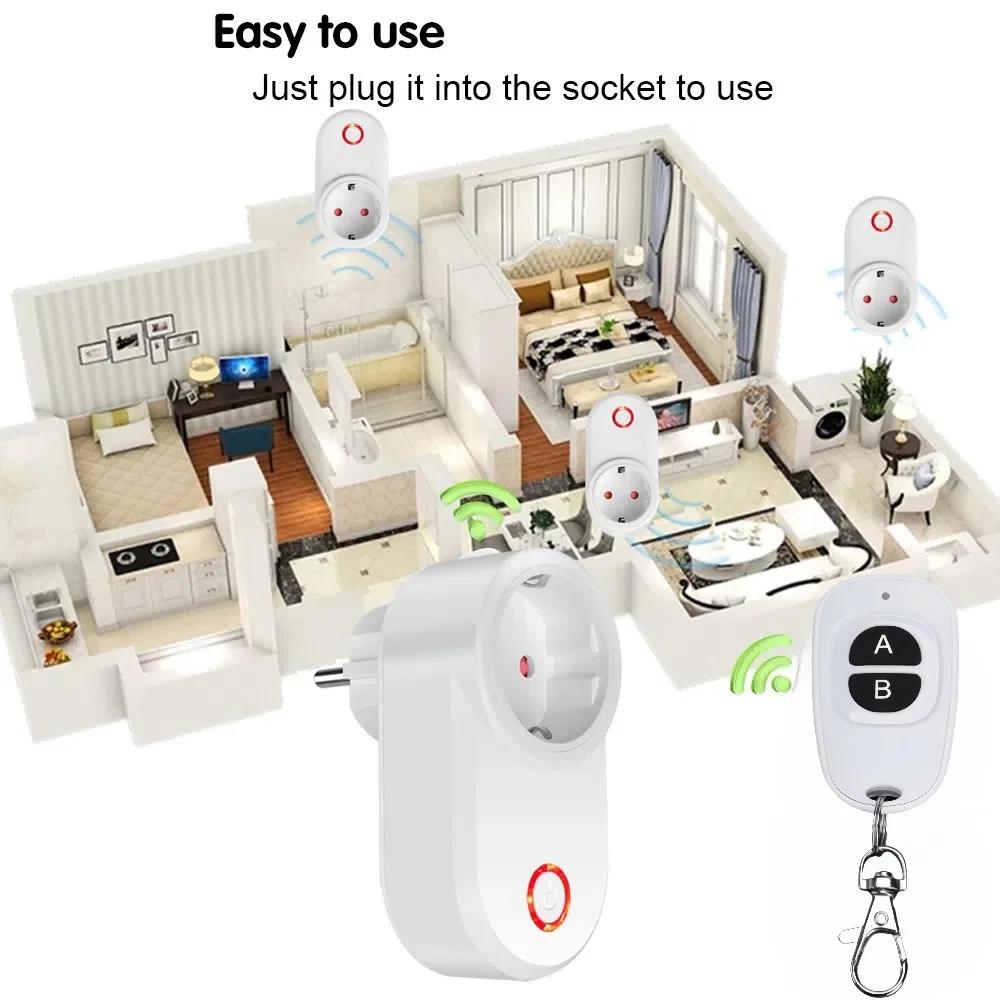 Беспроводная умная розетка 433 МГц, розетка с дистанционным управлением, EU FR, водонепроницаемая, пульт ДУ, 15 А, 110 В, 220 В, RF-вилка для бытовой техники, лампы, ВКЛ/ВЫКЛ