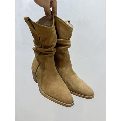 Версия из коровьей кожи~ Рут Чжао остроносые ботильоны ботильоны на высоком каблуке ретро западные рыцарские ботинки средней высоты