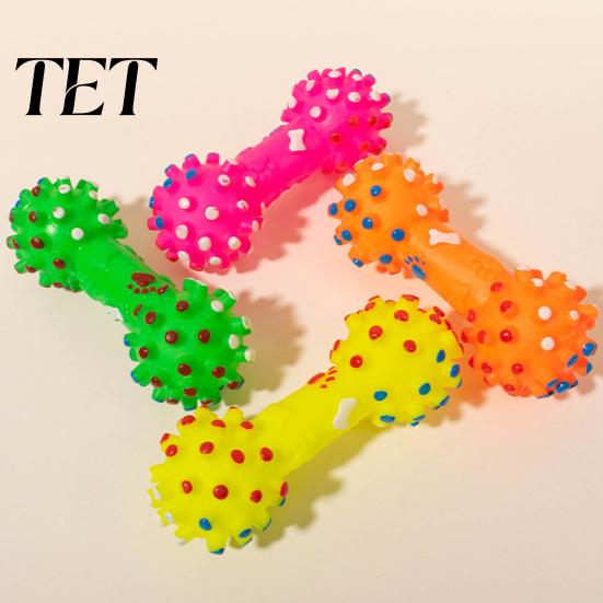 Outdoor Interactive Fetch Toys Squeaky Dumbbell Dog Toy, Vinyl Chew Spiky Teeth Oral Health Care Cleaning Toy for Small Large Dogs Play Puppy Teething