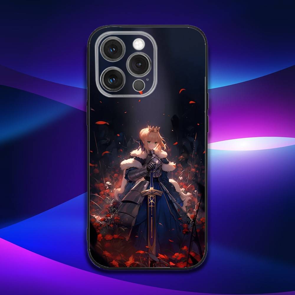 F-Fate Stay S-Saber Night Чехол для телефона iPhone 16e,16,15,14,13,12,11,Pro,X,XS,Max,XR,Plus,Mini Мягкий Черный Чехол