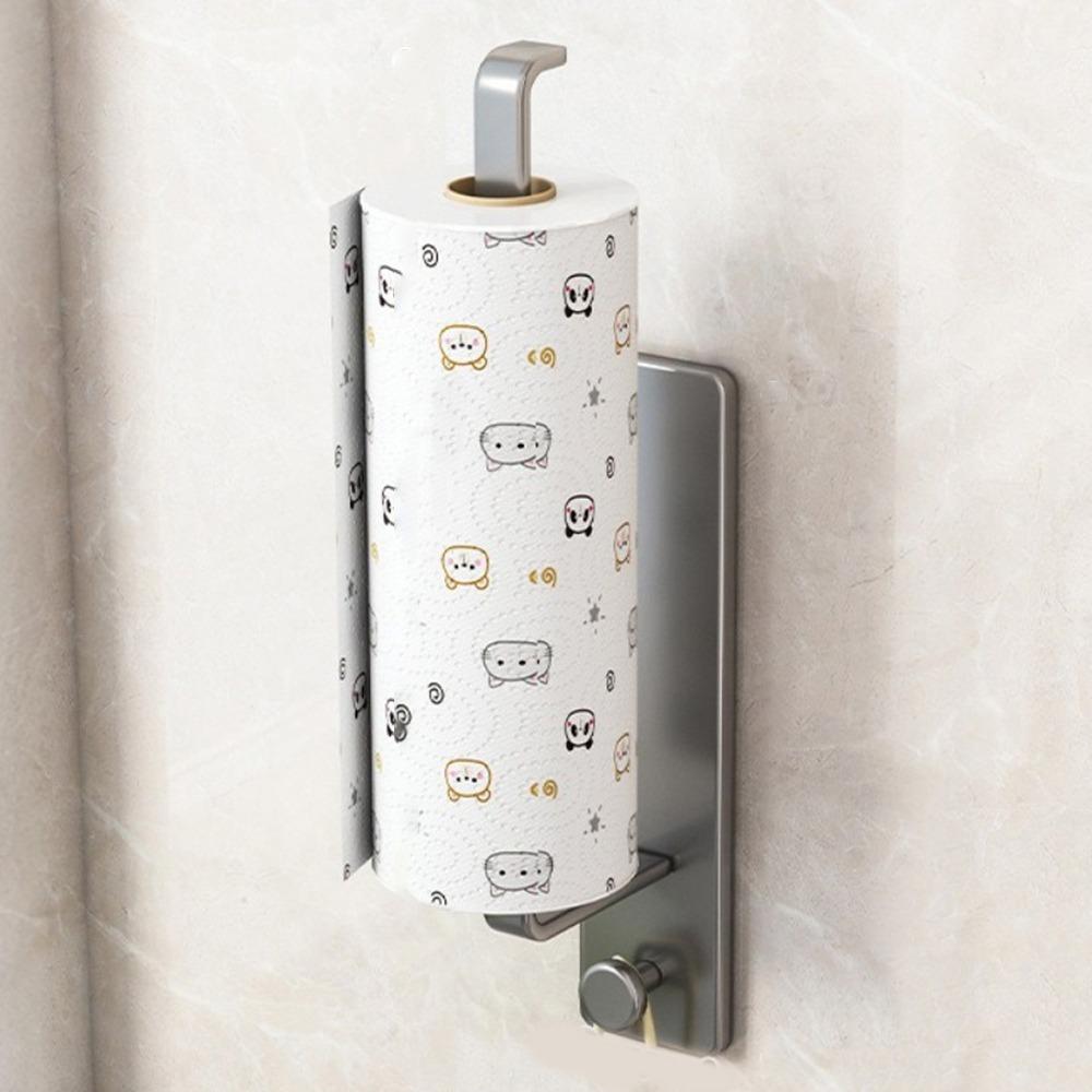 Carbon Steel Paper Towel Holder Wall Mounted Space Saving Cling Film Storage Rack No-Drill Towel Bar Rack Cabinet