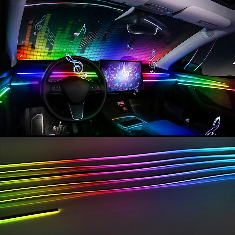 Полноцветный стример для автомобиля, окружающее освещение RGB, 64 цвета, универсальный светодиодный интерьер, скрытая акриловая полоска, симфоническая атмосферная лампа