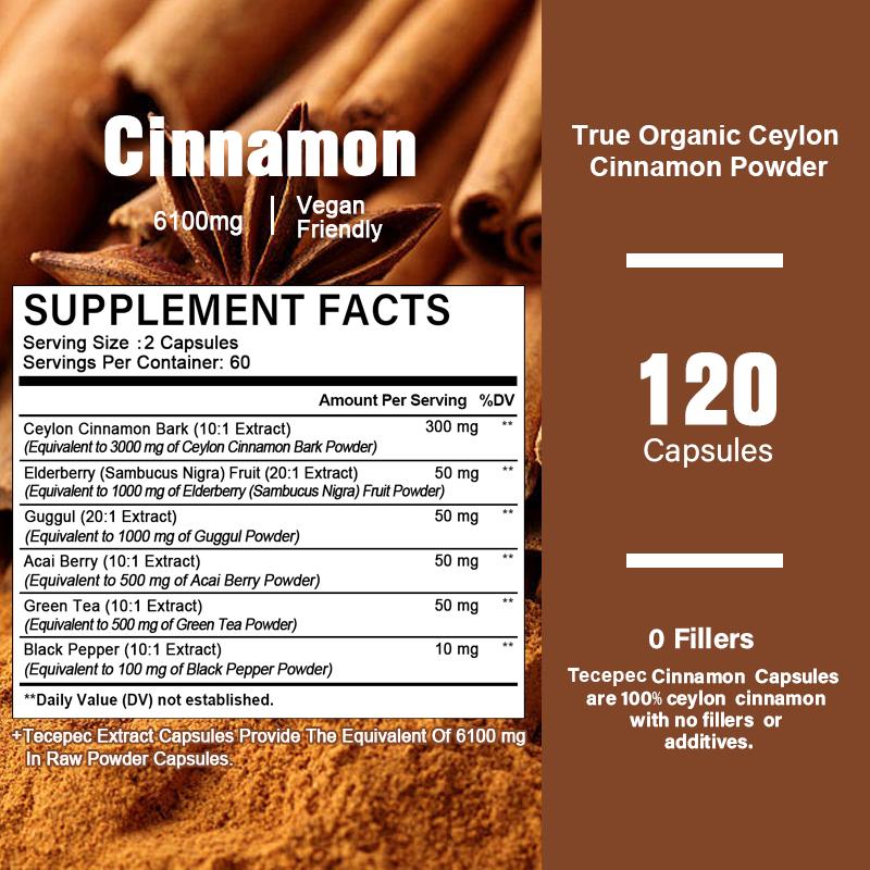 Ceylon Cinnamon 3000 mg, Elderberry 1000 mg, Gugu Resin 1000 mg, Acai Berry 500 mg, Green Tea 120 capsules