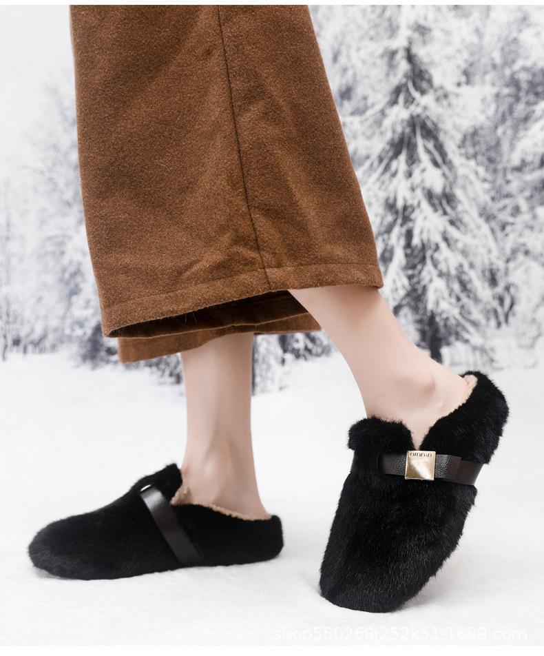 Женские плюшевые хлопковые тапочки премиум-класса в корейском стиле с закрытым носком для осени и зимы