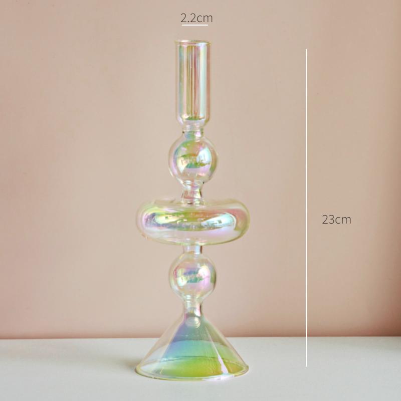 Glass Candle Holder Home Decor Nordic Rainbow Vase Flower Table Living Room Decoration Candlestick Holder for Wedding